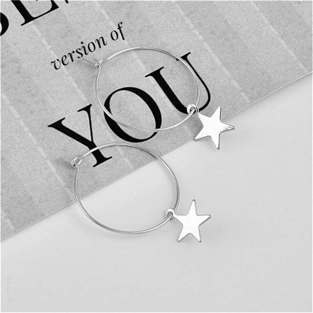 Big Circle Round Star Pendant Earrings for Women Simple Gold Color Party Jewelry pendant earrings golden earrings