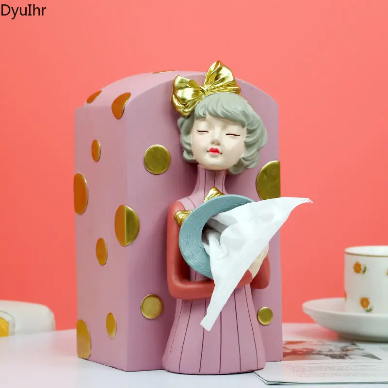 DyuIhr European Creative Girl Tissue Box Resin Crafts Housewarming Gift LivingRoom Desktop storage Resin Tissue Box Home Decor 3