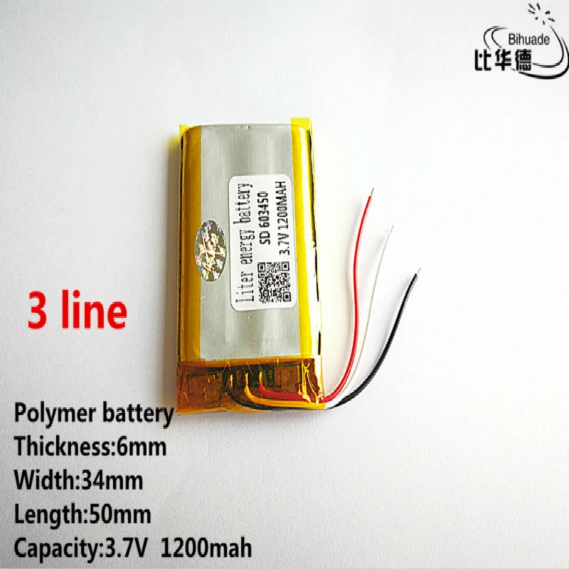 10 шт./лот 3 линии хорошего качества 3,7 V, 1200 mAH, 603450 полимерный литий-ионный/литий-ионная аккумуляторная батарея для игрушка, портативное
