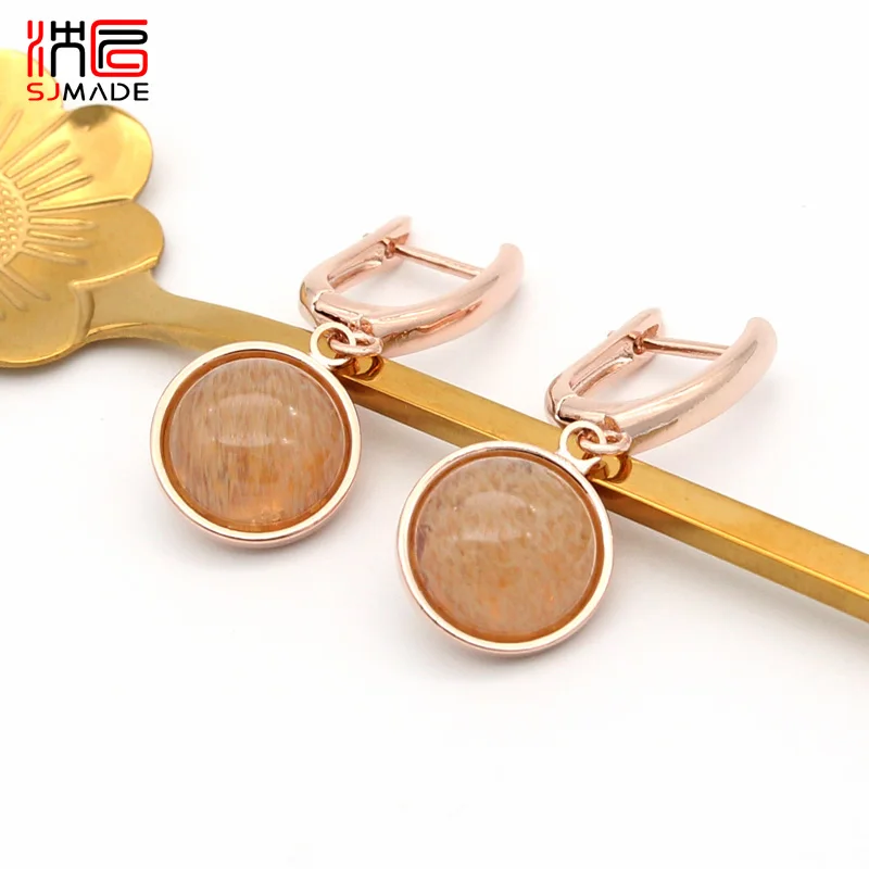 Женские серьги подвески из розового золота 585 пробы с натуральным