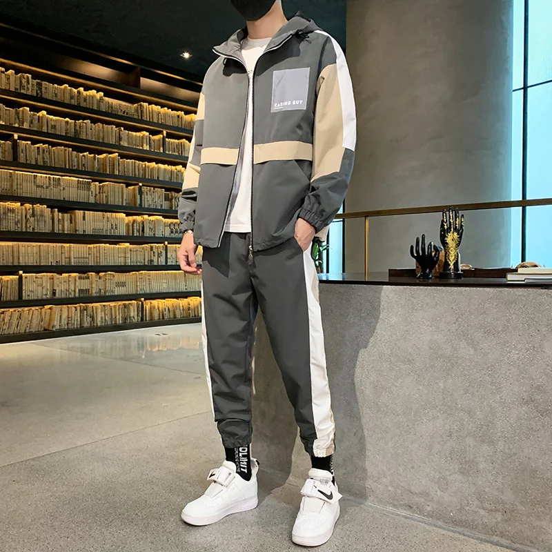 Fashion Autumn Spring Sporting Suit Sweatshirt+ Sweatpants Mens Clothing 2 Pieces Sets Slim Tracksuit Brand New Men Sets - Цвет: gray