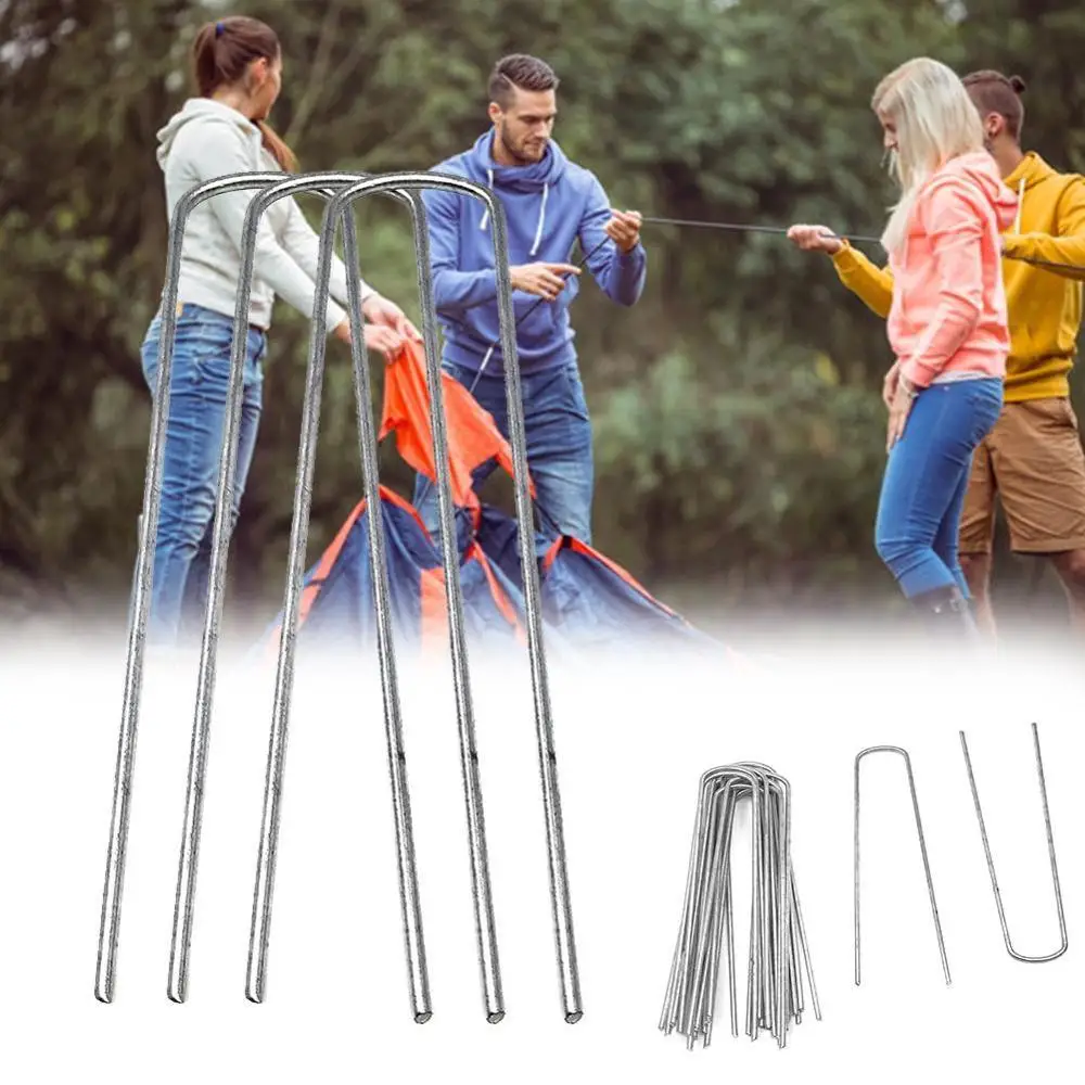 

10 PIECES Pegs Metal Tent Stakes Hook U Type Pins Nail Garden Camping Awnings U-shaped Nail Canopy
