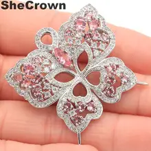 37x37 мм большой размер создан Бабочка розовый морганит Турмалин CZ серебряная брошь