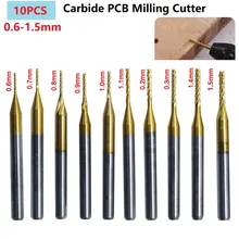 

10Pcs 1/8inch Shank Titanium Coated End Mill 0.6-1.5mm Carbide Milling Cutter Router Bits For CNC Wood Milling Cutter
