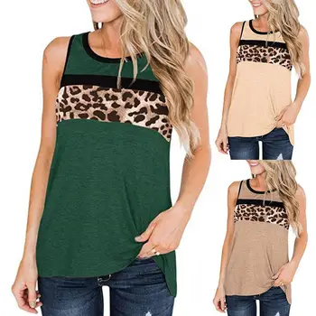 

2020 Summer New Women Sleeveless Tanks Top Temperament Sexy Chic Tshirt Vest Tank Top Female Vest Tops Stitching Leopard O Neck