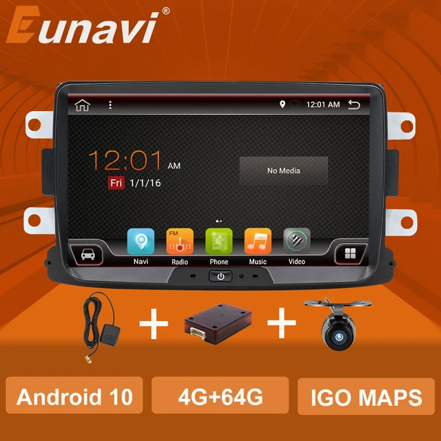 $208.88 Eunavi Car Radio Android 10 For Renault Dacia Duster Sandero Lodgy Dokker 1 Din stereo GPS Navigation headunit IPS Screen 9 inch