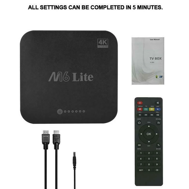 Продвижение-M16 Lite Android Smart Tv Box Emmc Rom телеприставка 4K 3D H.265 Wifi медиаплеер ТВ приемник Us Plug