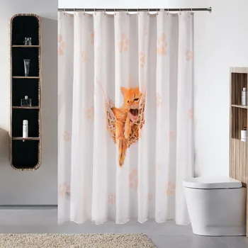 

Cat Shower Curtains for Kids Bathroom Jinya Home Cute Cartoon Thick Polyester Waterproof White Hotel Farmhouse Nursery Curtain