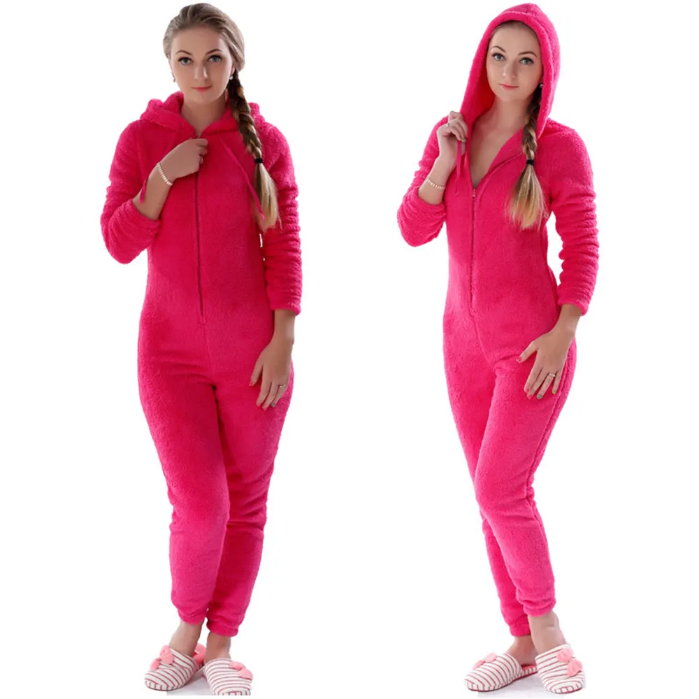 

Women Onesies Winter Warm Pyjamas Fluffy Fleece Sleepwear Overall Hood Sets Pajamas Onesie Homewear for Women Adult Plus Size