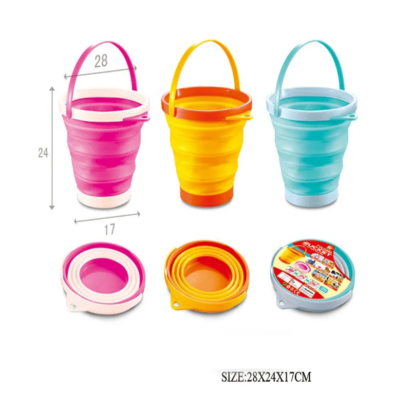 Children Beach Toys Multi-color 7L Circle Folding Barrels Compression Beach Bucket Beach Telescopic Duct Play House Toys
