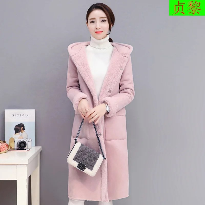 

2018 Winter New Style Suede Coat Women's Korean-style Slimming Cotton-padded Clothes Mid-length Hooded Thick Lamb's Wool Cotton