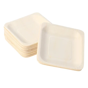 

100Pcs Disposable Square Wooden Plates Portable Tableware for Birthday Party Wedding Restaurant Picnic Barbecue 140X140Mm