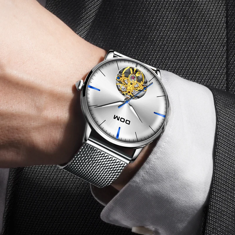 Men Tourbillon Automatic Mechanical Watch Luxury Fashion Casual Brand Steel Men Sliver Watches Relogio Masculino fossil watch