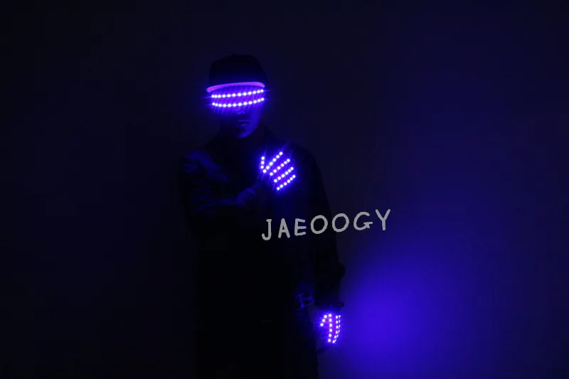 New free Shipping LED Glasses Halloween Party Party Glowing Gloves Stage Dancing Performance Lighted Props DJ Singer Performance - Color: Blue gloves glasses