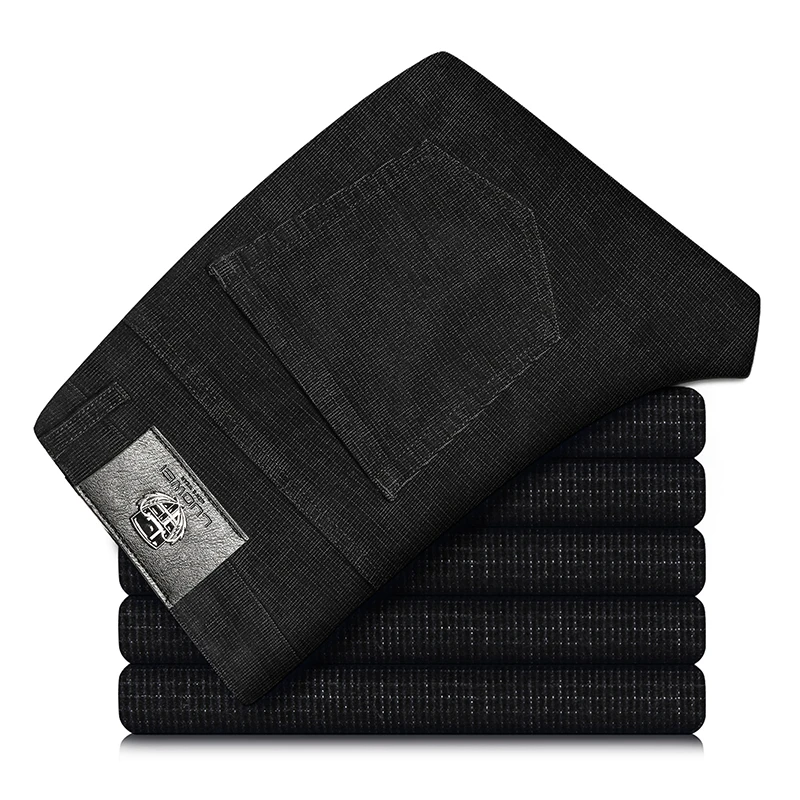 Spring Autumn New Men Pants Corduroy Fabric Comfortable Soft Casual Business Office Male Trousers Khaki Apricot Black Blue 5