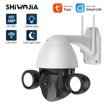 

SHIWOJIA IP Camera Wifi Surveillance PTZ Outdoor Camera Garden Led Lighting TUYA Smart 1080 4X Digital Zoom AI Mobile Detection