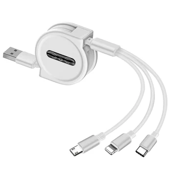 

Adjustable 3 in1 USB Data Charging Cable 8PIN Micro USB Type C Charger Cable Fast Charging for iPhone Huawei Samsung 120cm