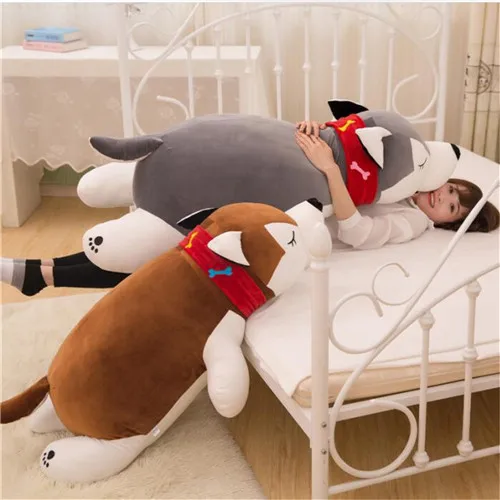 Fancytrader 51'' Giant Stuffed Husky Dog Hugging Pillow Toy Big Stuffed Animal Lying Husky Dog Toy Kids Gift 130cm 2 Colors (6)