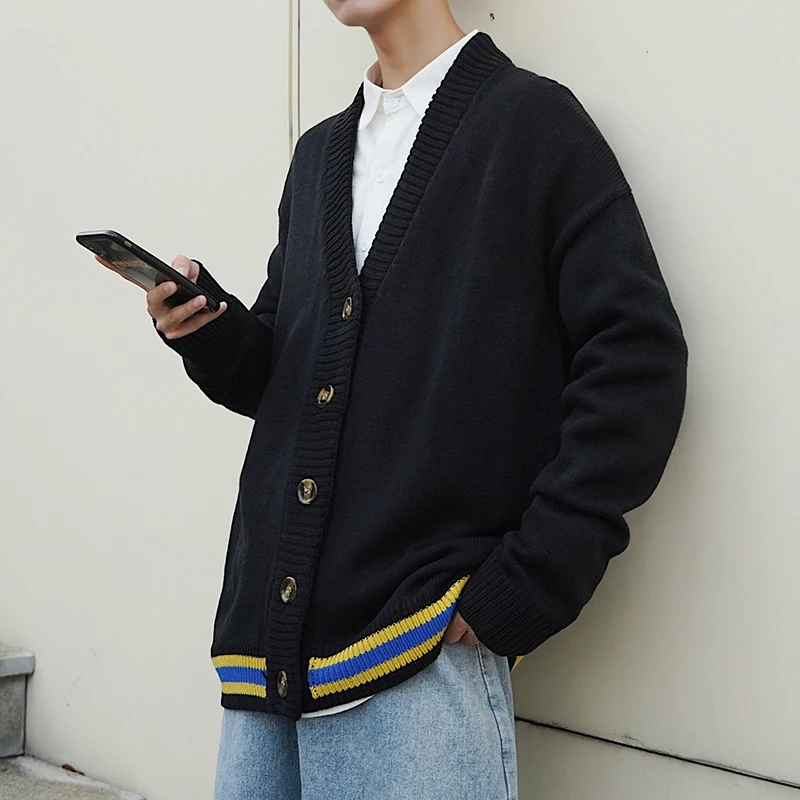 2019 autumn mens Thin Knitting Unlined Upper Garment Sweater Man Cardigan Handsome Loose Coat Chinese Style Striped Yellow Black 2019 autumn mens Thin Knitting Unlined Upper Garment Sweater Man Cardigan Handsome Loose Coat Chinese Style Striped Yellow Black