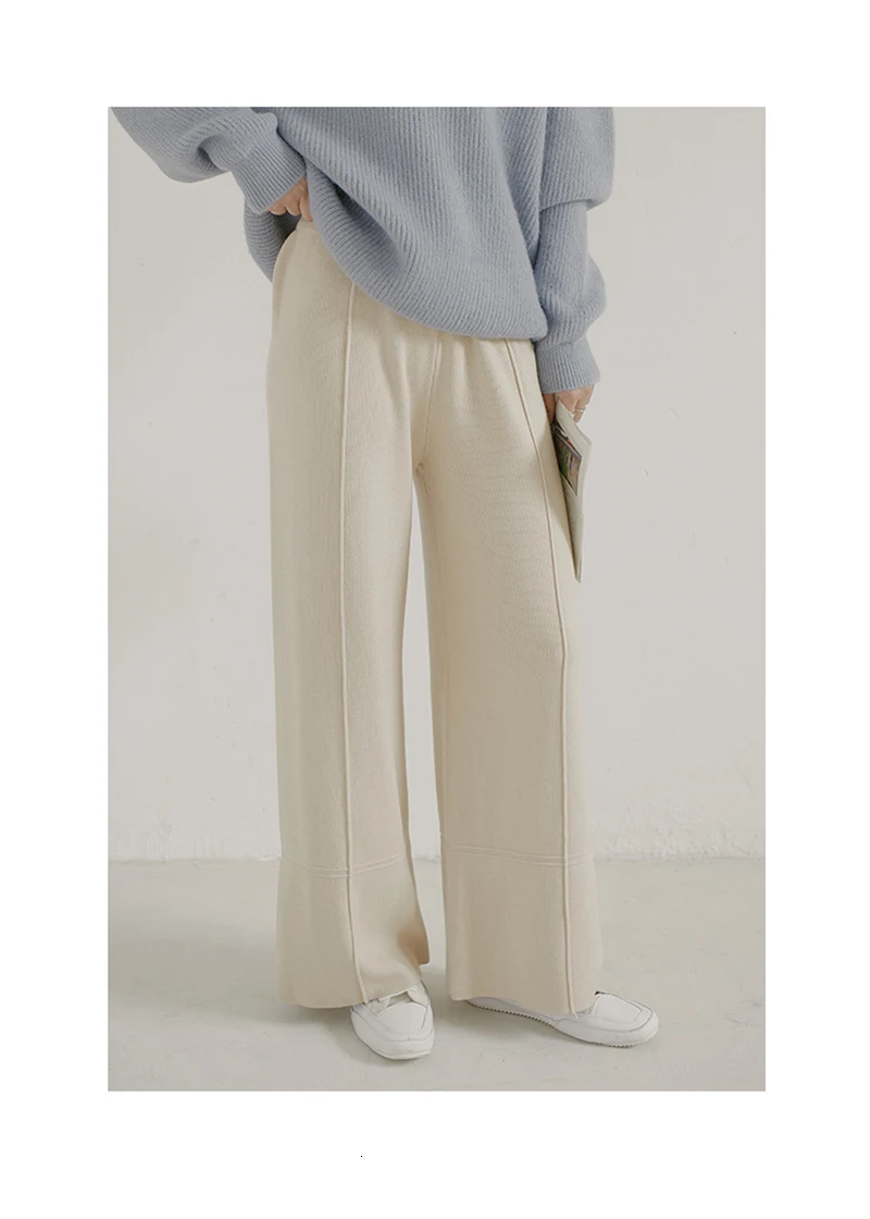 [EAM] Разноцветные длинные вязанные брюки с высокой эластичной резинкой на талии, новые свободные брюки для женщин, модные весенне-осенние 1H927