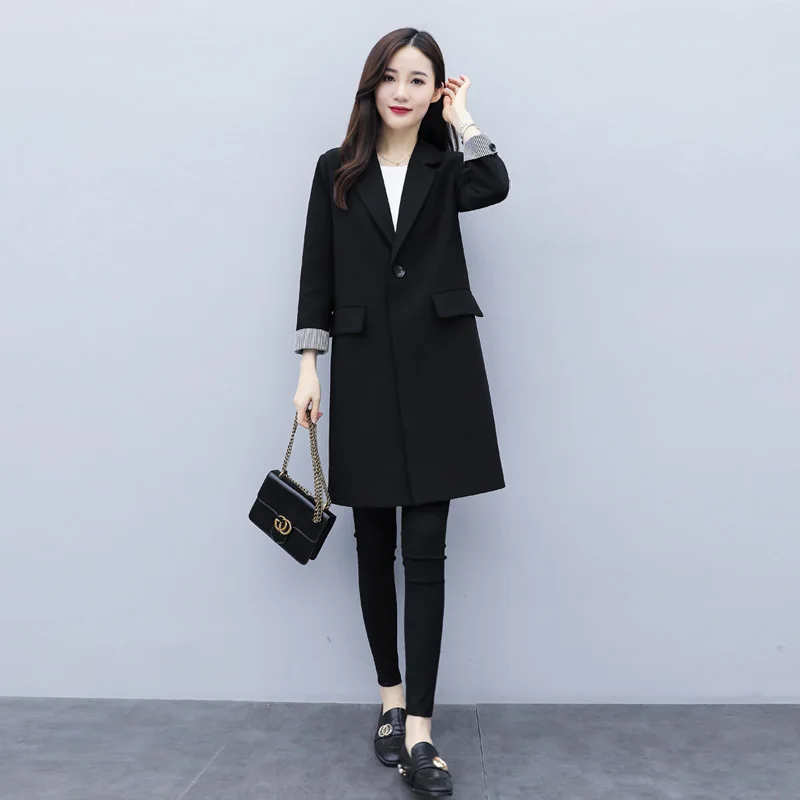 

Online Celebrity Small Suit Coat Mid-length Slimming Korean-style 2019 New Style Spring And Autumn Casual Loose-Fit Black And Wh