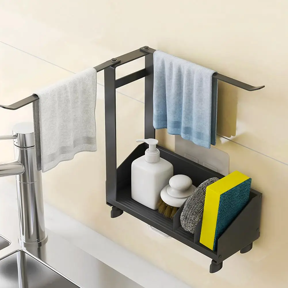 Kitchen Sink Organizer Rack Stainless Steel Wall Hanging Sponge Holder Soap Drain Storage Shelf Desktop Dishcloth Brush Holder
