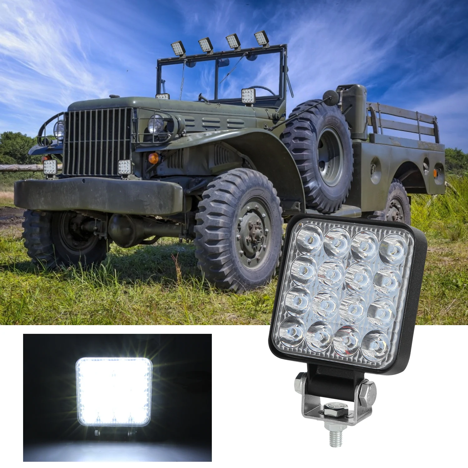 3-дюймовый грузового автомобиля 12V 24V светодиодный рабочий светильник 16-светодиодный квадратный светильник спот Водонепроницаемый IP67 автомобиль грузовик внедорожный светодиодный рабочий светильник