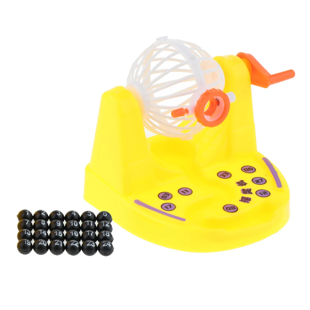 Mini Sized Bingo Game Set, Cage with 24 Black Number Bingo Balls, Family Party Classic Game Kids Desktop Toy