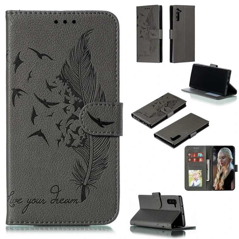 Кожаный чехол-кошелек для samsung Note 10 Pro S10E S10 Plus A70 A50 A30 A20 A10 перо птица Leechee роскошный