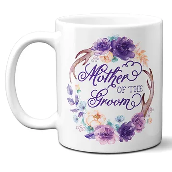 

Mother Of The Groom Coffee Mug Tea Cup Wedding Gift Idea Watercolor Flowers Antlers Purple Boho