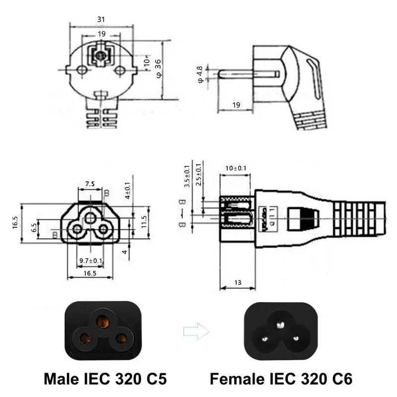 ЕС AC Шнур питания евро IEC C5 удлинитель питания 1,2 м 1,5 м 1,8 м 6 футов кабель питания для ноутбука для hp Dell lenovo sony Ноутбук LG tv