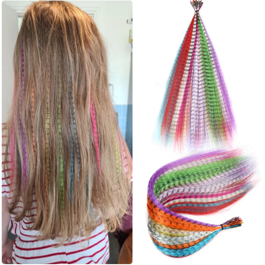 Fake Feather Pink Colored Stands of Hair Extensions Rainbow Hair Dye Pieces Acccessories for Girl and Women 2021