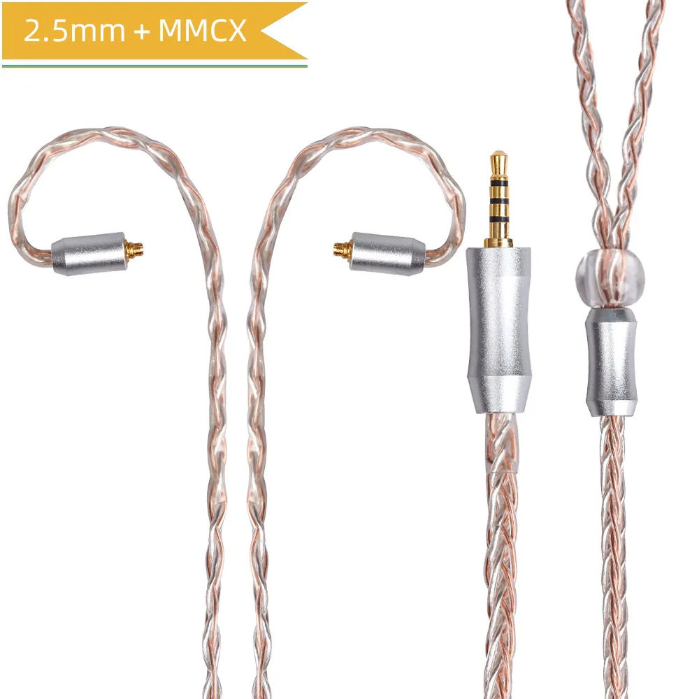 mix 2.5mm MMCX FDBRO 8core 2,5/3,5/4,4 мм сбалансированный с серебряным покрытием гарнитуры Кабель наушников аудио провода MMCX 2Pin 0,78 мм кабель для SE215 SE315 SE425 - Цвет: mix 2.5mm MMCX