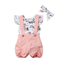 Комплект одежды с принтом для маленьких девочек, пляжный костюм, одежда для маленьких девочек Комбинезон с цветочным рисунком, топы, штаны комбинезон на подтяжках для детей возрастом от 0 до 18 месяцев