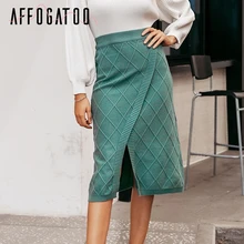 Afogafoo элегантная Офисная Женская трикотажная юбка с разрезом спереди сексуальная клетчатая юбка с высокой талией Женская Повседневная осенне-зимняя прямая юбка