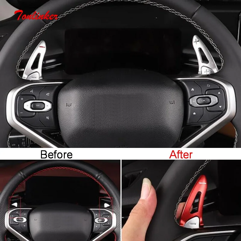 

Tonlinker Interior Car Steering Wheel Shift Paddle Cover Sticker For GWM HAVAL H6 2021 Car Styling 2 PCS Aluminum Cover Stickers