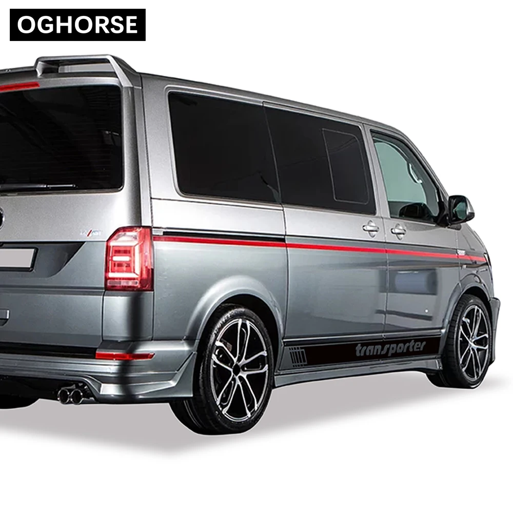 2X Door Side Stripes Skirt Sticker Racing Stripes Graphics Body Decal For Volkswagen TRANSPORTER T4 T5 T6 Accessories