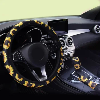 

Gearshift Steering Wheel Cover Accessories Sunflower Print Replacement Car