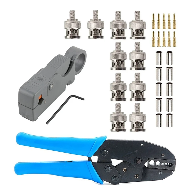1 компл. Коаксиальный Rf/Bnc обжимные инструменты для Rg58/Rg59/Rg6 с 10 шт. Bnc разъем обжимной разъем Набор