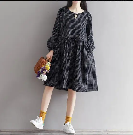 Женское осенне-зимнее платье Vetement Femme 2019 клетчатое Vestidos De Verano платья из хлопка и