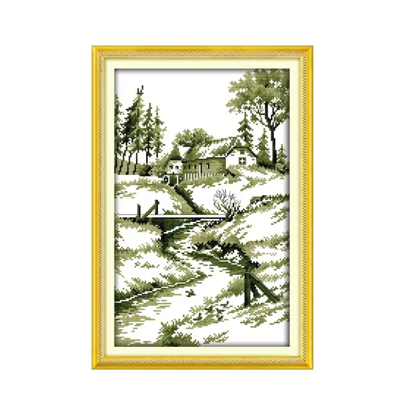 Nostalgic landscape cross stitch kit 14ct 11ct count printed canvas