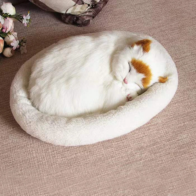 Realistic Black and White Cat Dog Breathing Sleeping Plush Toys Doll Electronic Companion Pets for Dementia Seniors Adults Kids 3