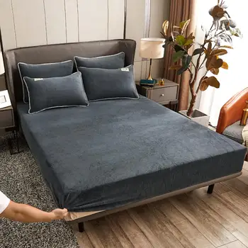 Winter Plush Elastic Fitted Sheet Double Bed Sheet Soft Warm Velvet Bedspread Mattress Cover Bed Linen Protector 90 150 160x200 1