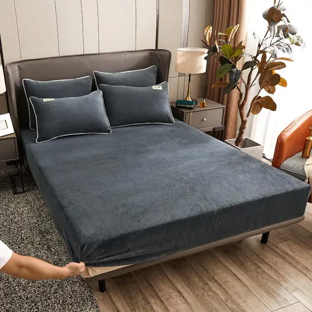Drap-housse élastique en peluche d'hiver, drap de lit Double, couvre-lit en velours doux et chaud, housse de matelas, protection de linge de lit 90 150 160x200 1