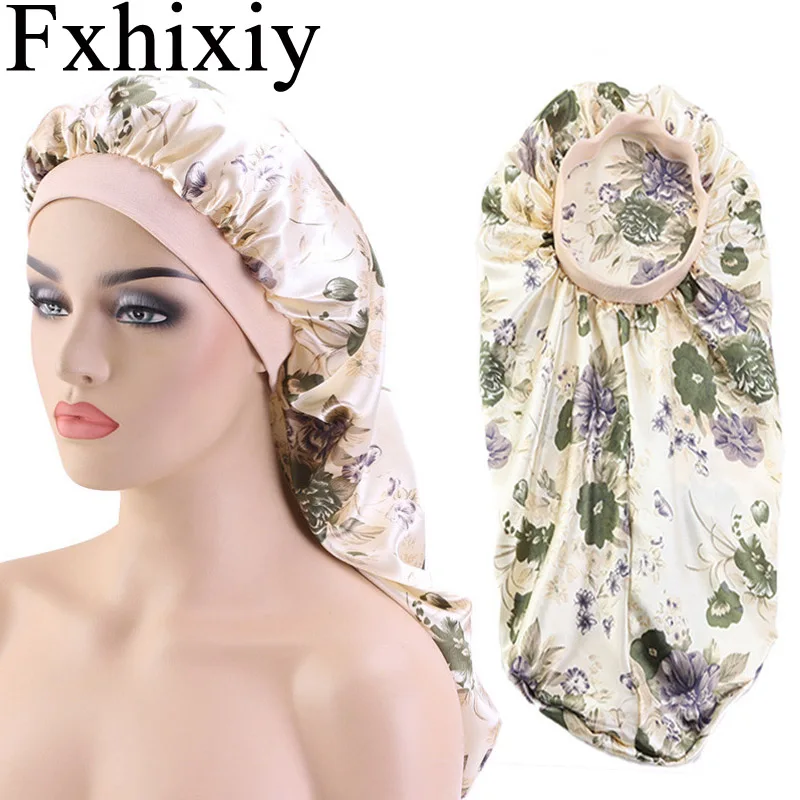 

New Elastic Long Hair Satin Silky Bonnet Sleep Cap Dreadlock Cap Hair Care Bonnet Nightcap for Women Chemo Cap Headwear