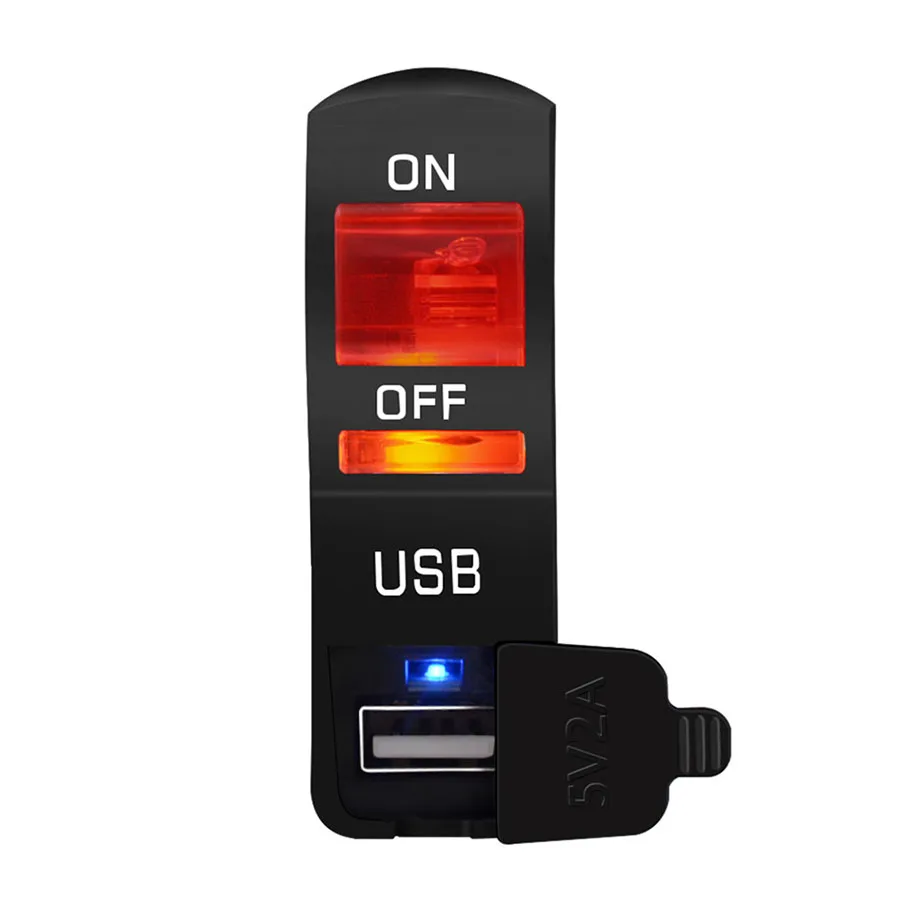 Мотоцикл фары USB зарядное устройство прозрачный красный 12 В с индикатором света один кран стационарный переключатель