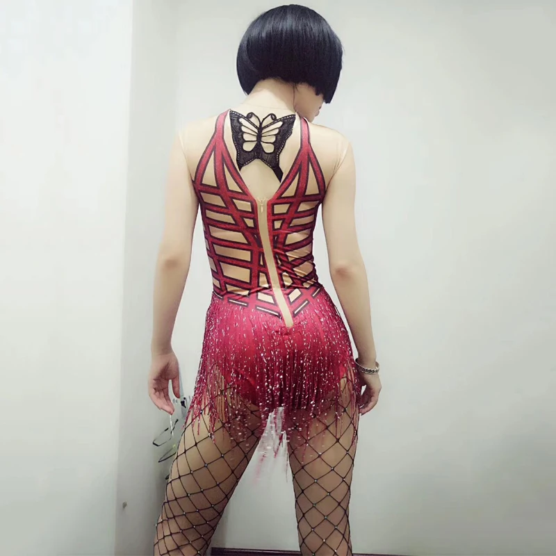 Комбинезон для ночного клуба спандекс Roupa Feminina бахрома карнавальный наряд Gogo танцор костюм сценическая одежда для певиц BL2126