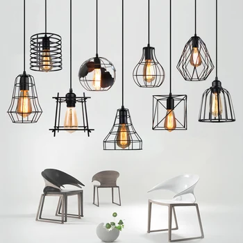 

Retro Loft Industrial Iron Hanging Lights E27 Led Black Pendant Lamp for Home Living Room Bedroom Kitchen Restaurant 110V 220V