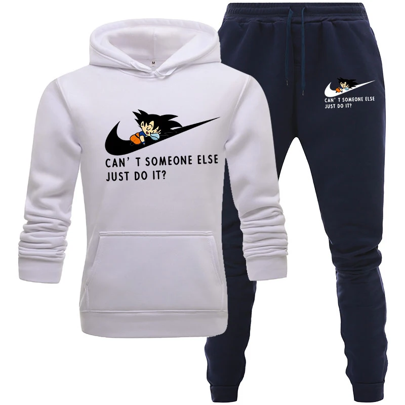 white Navy blue Высокое качество, мужской комплект одежды, спортивная одежда, осенние толстовки, свитшоты, спортивные комплекты, мужские спортивные костюмы, мужские толстовки с капюшоном+ штаны, 2 шт - Цвет: white Navy blue