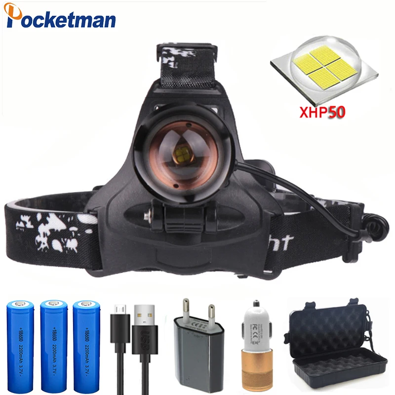 

60000lum 40W Upgraded version XHP50 headlamp Headlight high powerful xhp70 head lamp torch zoom Head light by 3*18650 Z90